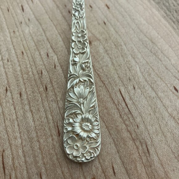 S Kirk & Son Repousse Sterling Silver Salad Fork 6.25" Antique w/Monogram. - Picture 2 of 7